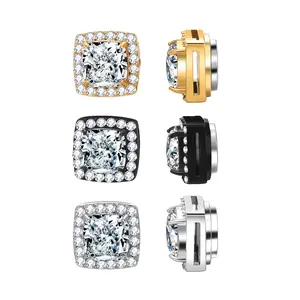 OIDEA 3-Pair Stainless Steel Magnetic Ear Stud Earrings - Non Piercing Clip-On Jewelry, Unisex Square-Cut Faceted Sparkle CZ Toolless Daily Stacking Set, Non Piercing Jewelry,summerwins