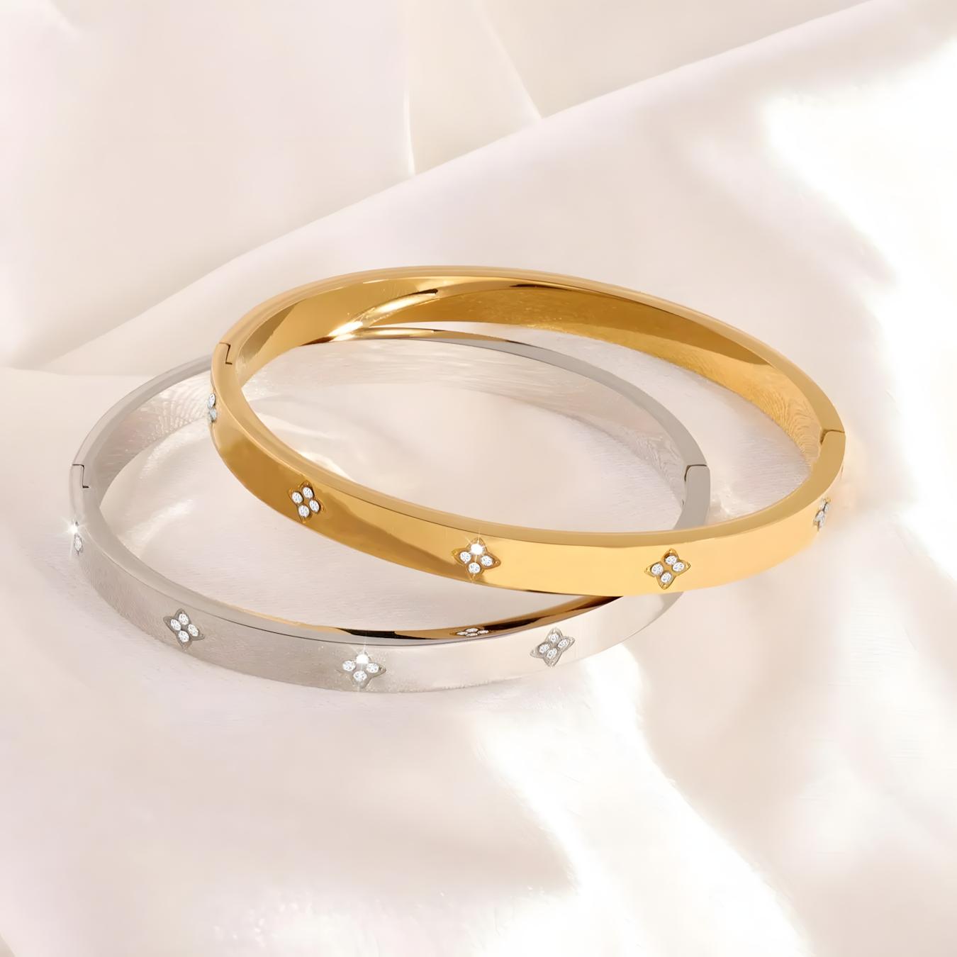 2Pcs Rhinestone Stainless Steel Bracelets, Stylish Versatile Bangle Set, Daily & Party Jewelry for Men and Women,Party gift