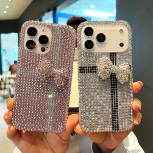 Fashion Pink Premium Cute Full Diamond Bow Trend Phone Case Stylish Phone Case For iPhone 17 Air 16 16 15 14 13 Pro Max Plus Cover Cellphone Protection Shockproof Casing screen protector Anti-fall smartphone protective cover