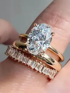3 PCS /Set Simple Cubic Zirconia Ring For Women For Wedding Engagement Anniversary Party Band Jewelry Valentine's Day Gift