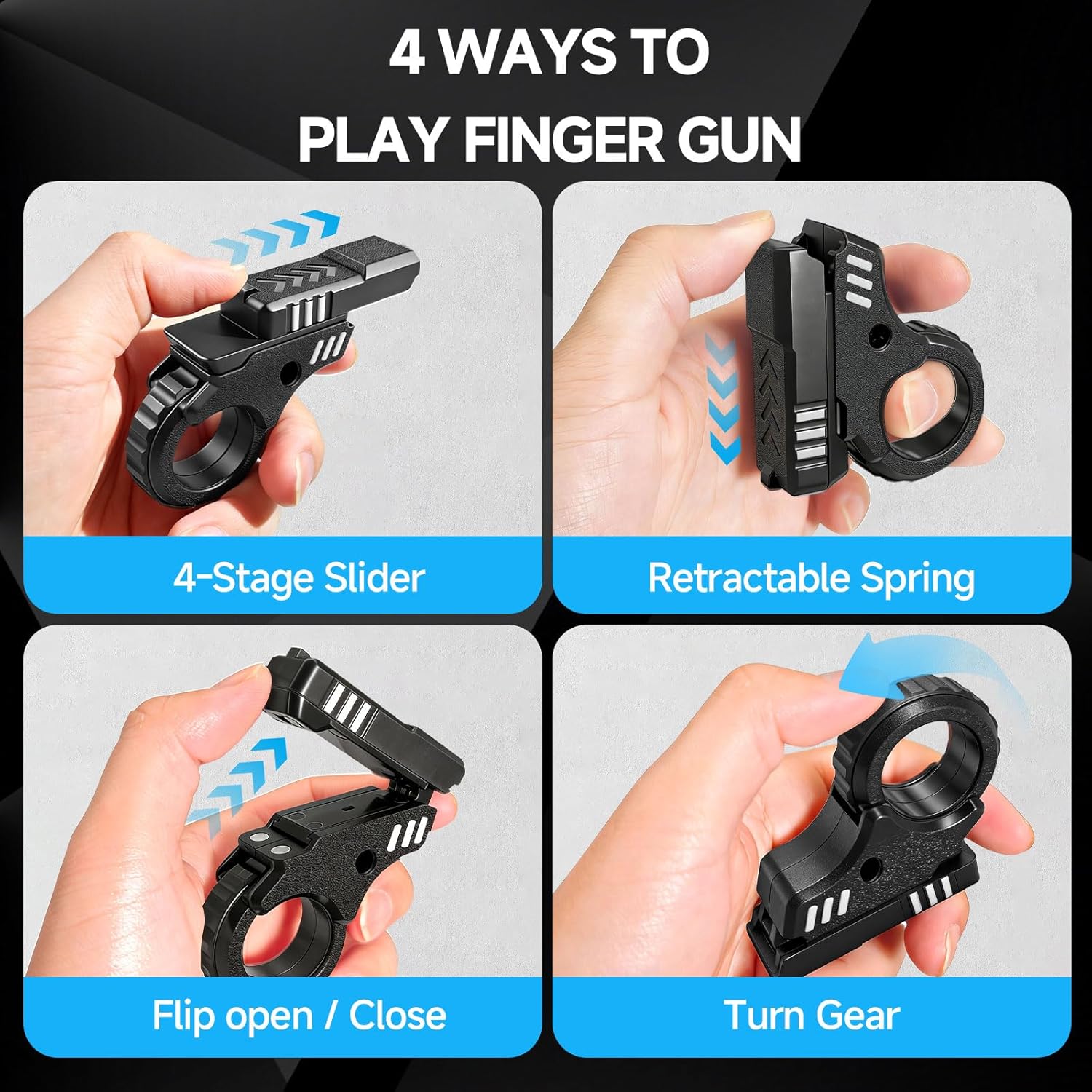 Multifunctional Fidget Gun Fidget Toys Adults Fidget Slider for Adults Stress Relief ADHD/ADD/Autism Cool Gadgets Toys-Black
