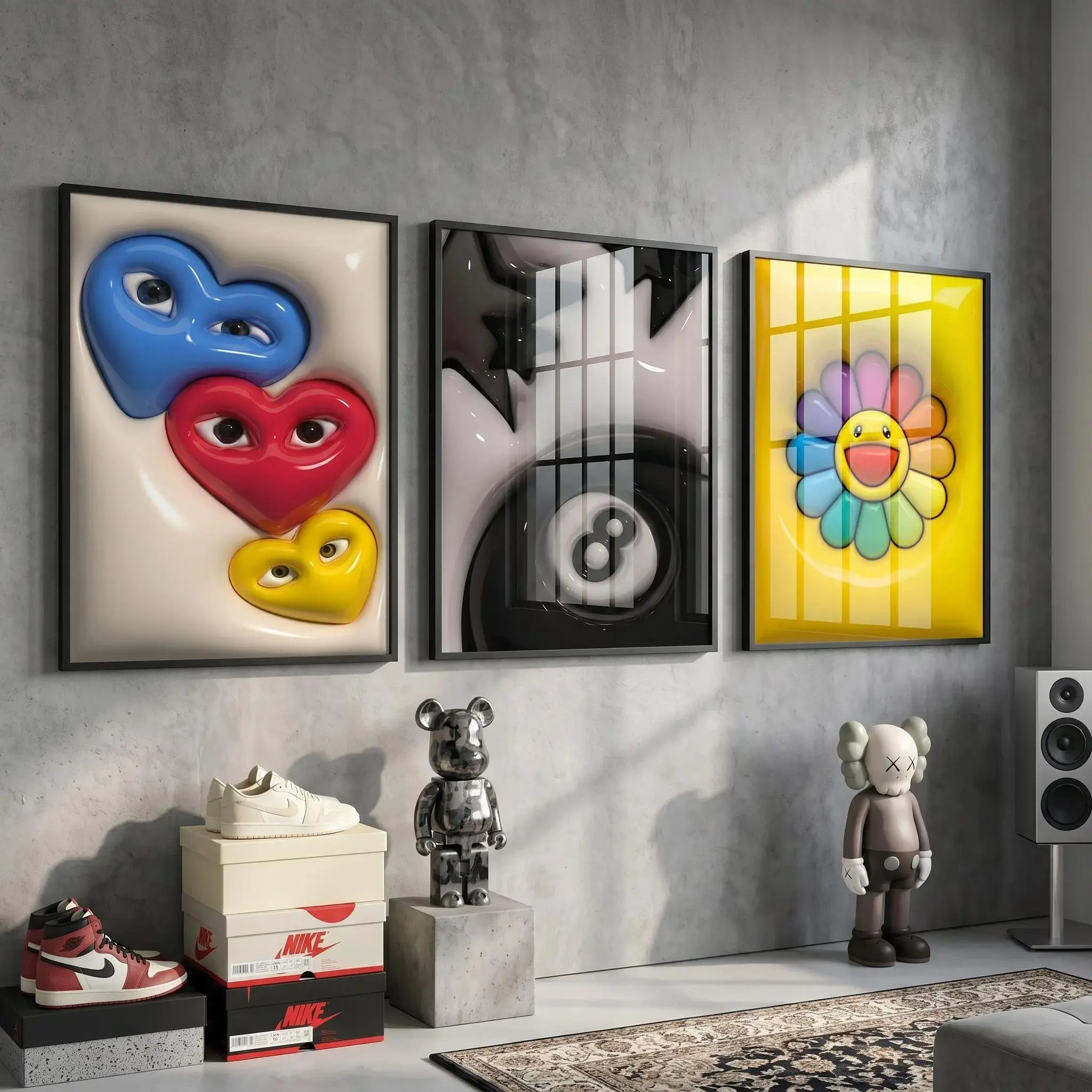 Hyebeast 3-Piece Artistic Kaws Poster Set, Cool 3D Home Decor Wall Art for Room Decoration