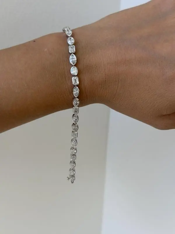 14K White Gold Lab Diamond Mixed Bezel Bracelet (8.45 CT) TT0047