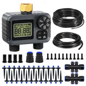 HIRALIY 50/100FT Drip Irrigation Kit with Garden Water Timer-2 Zone, Automatic Garden Watering System for Raised Bed, Quick Connect Design, Irrigation System for Plant Patio