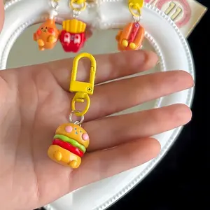 Simulation play chicken leg French fries keychain cute cartoon pendant
