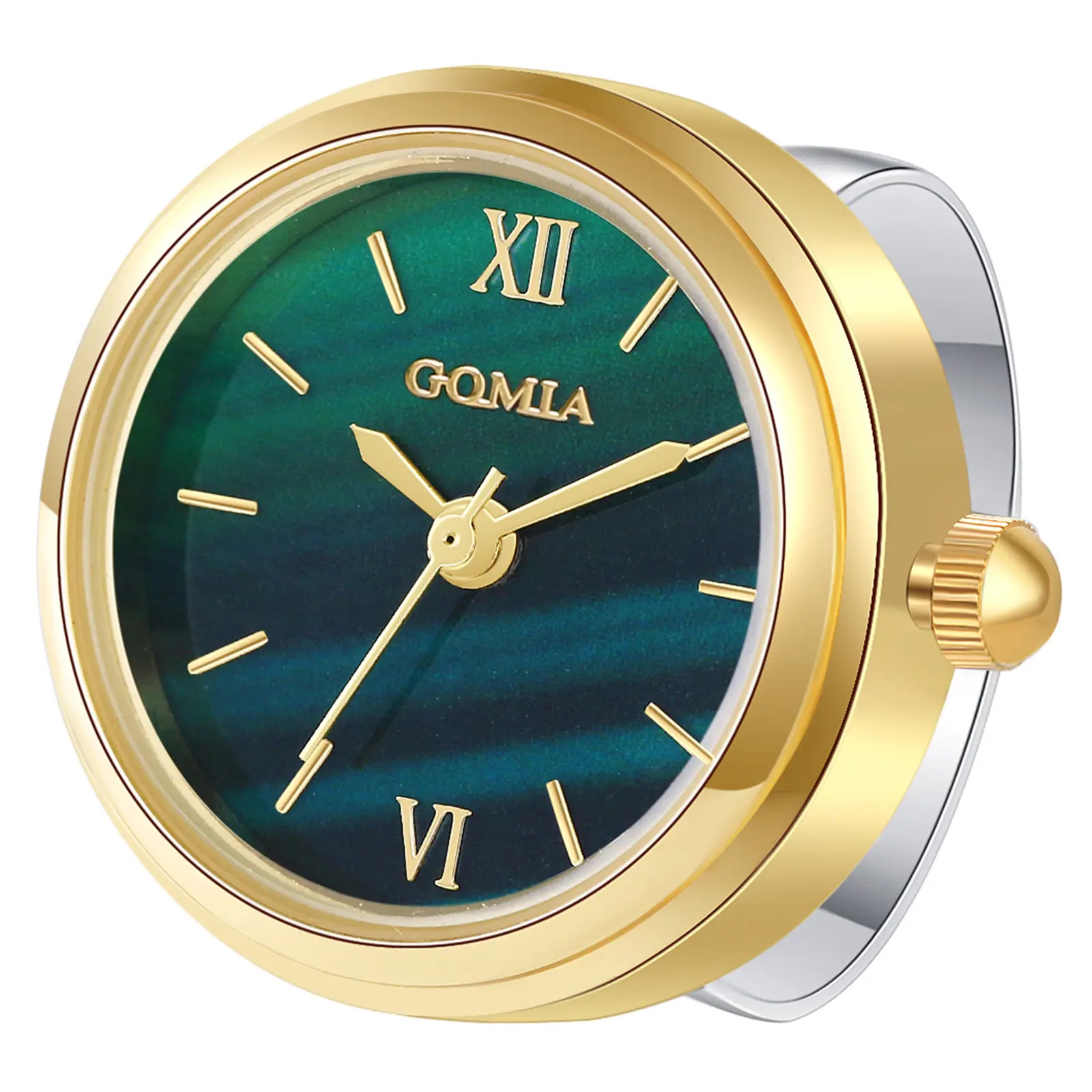 OIDEA Ring Watch for Women, Elegant Gold-Tone Quartz Watch with a Botanical Green Dial, Vintage Adjustable Open Back for Everyday Wear
