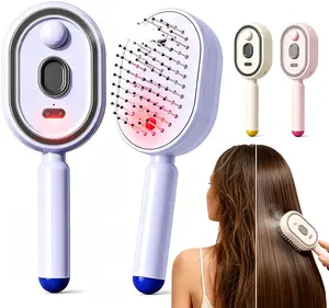 Electric Air Cushion Massage Comb | Nano Fine Mist Essential Oil Aromatherapy | Red Light Therapy | Self-Cleaning Retractable Design | Anti-Static Anti-Tangle Volumizing Hair Brush for Scalp SPA Care