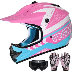 Youth Dirt Bike Helmet DOT Certified - Full Face Motorcycle Helmet for Off-Road, ATV, Street Riding, Includes Adjustable Goggles & Protective Gloves