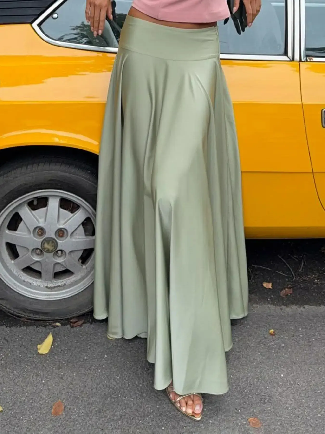 Fashion Street Style Solid Satin Loose-Fit Draped Skirt, Summer Women's Elegant A-Line Drop Waist Zip Long Skirt, Casual All Seasons Maxiskirt, Loose Fitting Skirt, A Line Skirts