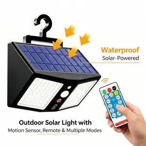 Oein Solar Powered Sensor Light 5000LM 360LED Outdoor Security Light, with Remote Control 3-Step Adjustable Color Temperature, 6 Modes, IP65 Waterproof, Battery Level Display Function, Suitable for Patio, Outdoor, Garage，Courtyard