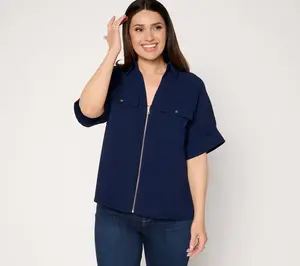 Susan Graver Textured Woven Zip-Front Utility Jacket