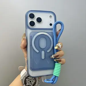 3 in 1 Detachable For Magsafe Magnetic Card Solt Phone Case with Wrist Strap For iPhone 17 Air 16 15 14 Plus 13 12 11 Pro Max