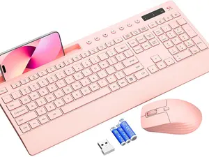 SABLUTE KC782 Wireless Keyboard and Mouse Combo Full-Size Quiet Keyboard with Palm Rest Phone Holder Multimedia Keys Numeric Keypad Batteries Included(non-bluetooth)