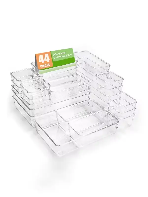 44pcs Drawer Storage Box Set, Multi-Functional Transparent Plastic Drawer Storage Set, Drawer Divider Storage Box and Storage