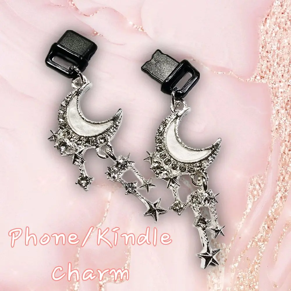 Elegant Moon and Stars Dangling Phone/EReader Charm Crystal Smartphone Accessory Port Plug Charm with Rhinestones and Crystal Accents for Iphone & Kindle