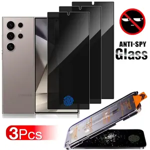 3 Pack Privacy Protective Screen Protector, Smartphone for Samsung Galaxy S26 S25 S24 S23 S22 S21 Plus + Ultra Z Fold 7 6 5 4 3 A55 A53 A52 A35 5G , 9H Hardness Anti-Scratch Anti-Spy Tempered Glass Film - Support Fingerprint Unlock, Case Friendly
