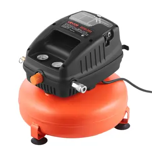 summervibes VEVOR 3 Gallon Air Compressor, 1/3HP 0.54CFM 90PSI Portable Pancake Air Compressor 100PSI Max Working Pressure, Oil-Free Compressor Tank for Tire Inflation, Spray Painting, Woodwork Nailing, 120V