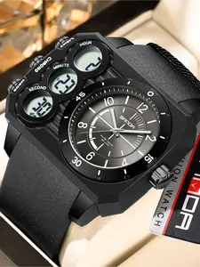 Men's Fashion Square Dial Digital Watch, with Box, Casual Sporty Waterproof Digital Watch with Luminous Dial, Trendy Watch for Daily Life, Fashionable Waterproof Watch, Modern Waterproof Watch