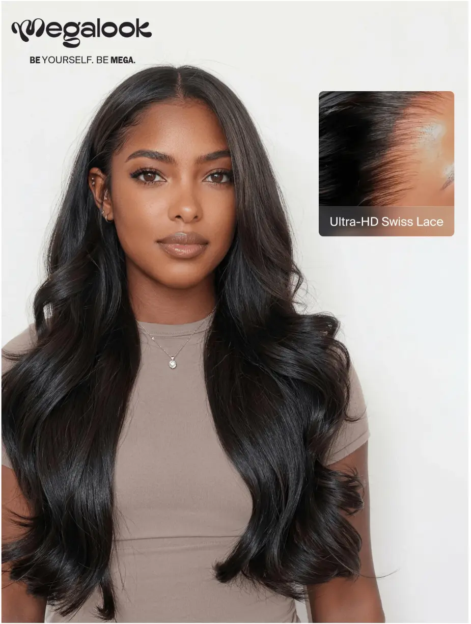 (Live Exclusive) MEGALOOK 13x6 HD Pro.2.0 Lace Front Wig With Natural Wavy Black Hair 100% Human Hair No Glue Needed 180%/250% Density With Pull Strings Beginner Friendly Pre-Trimmed Natural Hairline Full Ear To Ear