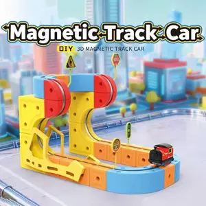 66PCS Magnetic Train Track Set for Kids – Electric Train & Gravity Car DIY Building Toy with Traffic Signs, USB Rechargeable Educational Track Set