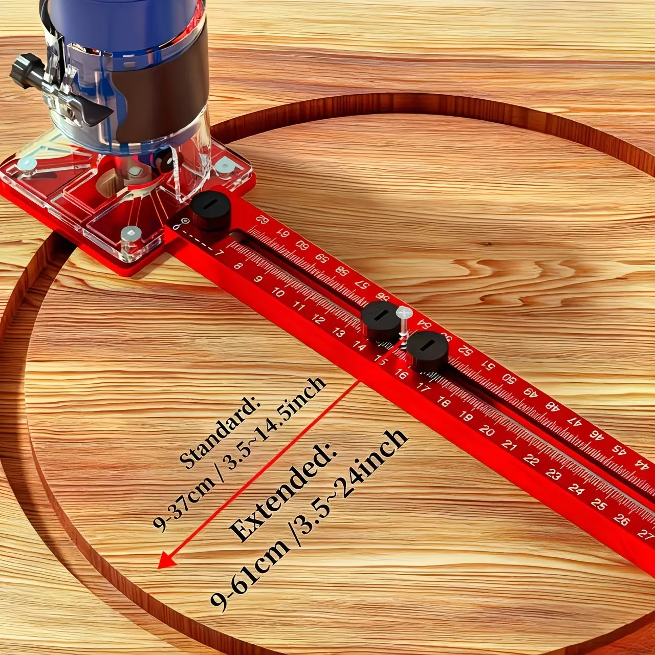 4-In-1 Aluminum Alloy Router Jig Set with Automatic Center Punch, Multi-Functional Portable Woodworking Tool for Cabinet Hardware and Circular Cutting