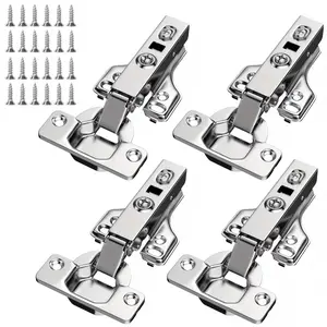 4/12 Cabinet Hinge Set for Kitchen Cabinets, Bedroom Closets, Bathroom Doors, Full Coverage Design, Quiet Hydraulic Soft Close, Includes Installation Screws