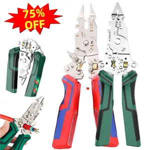 【DealsForYouDays】SEEVOLX 14 in 1 Wire Stripper Twister for Cutting and Pulling Wires, Voltage Tester Pliers,Cable Scissors, 12V to 250V Live,Null,Hot Wire Judgment AC DC, Audible and Flashing LED Alarms garage use
