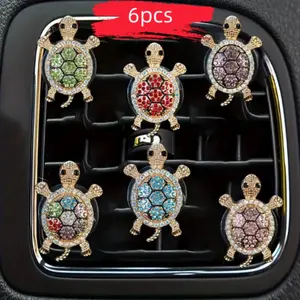 6pcs Full Drill Lucky Turtle Car Air Freshener Clips, No Scent Source, Durable Sparkle Turtle Vent Decor, Creative Cute Car Interior Decoration, Car Accessory, Car Interior Accessories