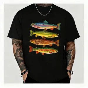 Vintage Trout Species Graphic Tee Retro Fly Fishing Short Sleeve Crewneck T-Shirt Premium Cotton Casual Top for Anglers Nature Lovers Outdoorsy Summer Streetwear Clothing