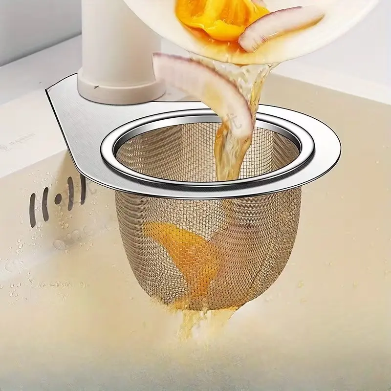 Stainless Steel Sink Strainer Basket with Handle, Removable Drain Filter, Ideal for Kitchen Corners, Filters Water and Disposes Food Waste