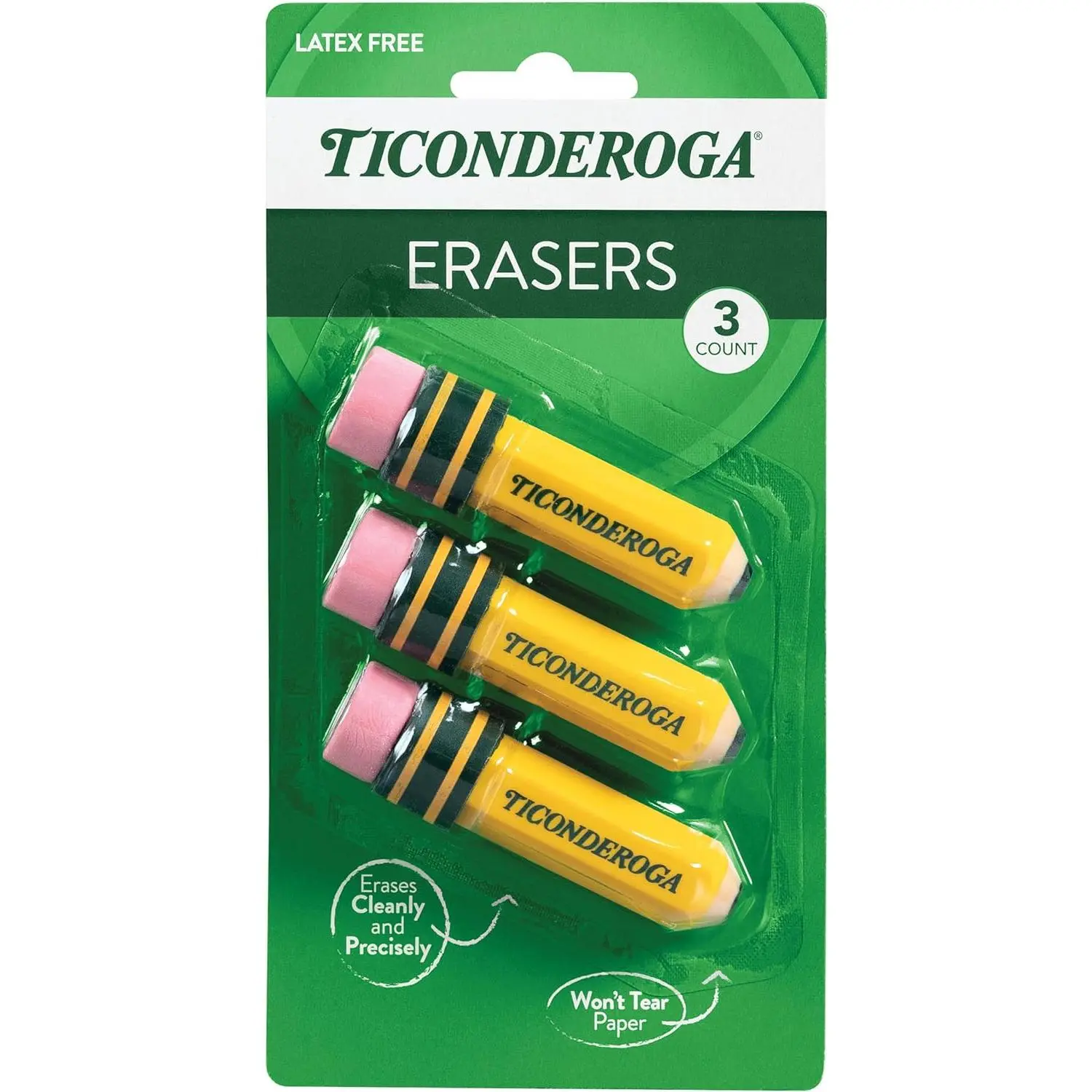 Premium Pencil-Shaped Erasers - Latex-Free, Vibrant Yellow, Set of 3 for Effortless Corrections