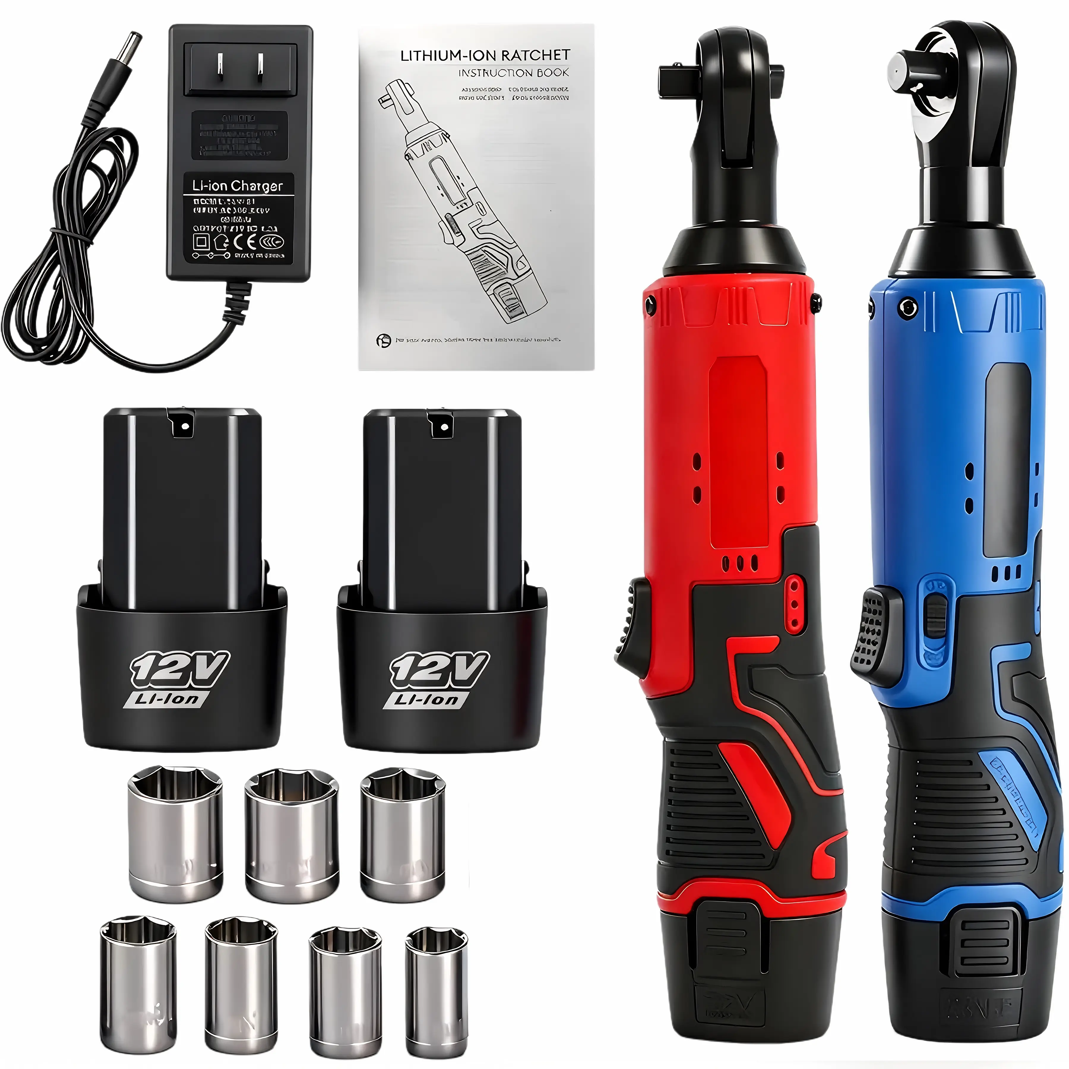 Cordless Electric Right Angle Ratchet Wrench–3/8″Drive,45Nm Max Torque,With 2 Packs 1500mAh Lithium-Ion Battery And Charger,Includes 8 Sockets,Electric Socket Wrench for Car Repair & Bolt Removal,Professional Power Tool,Cordless Power Tool Set