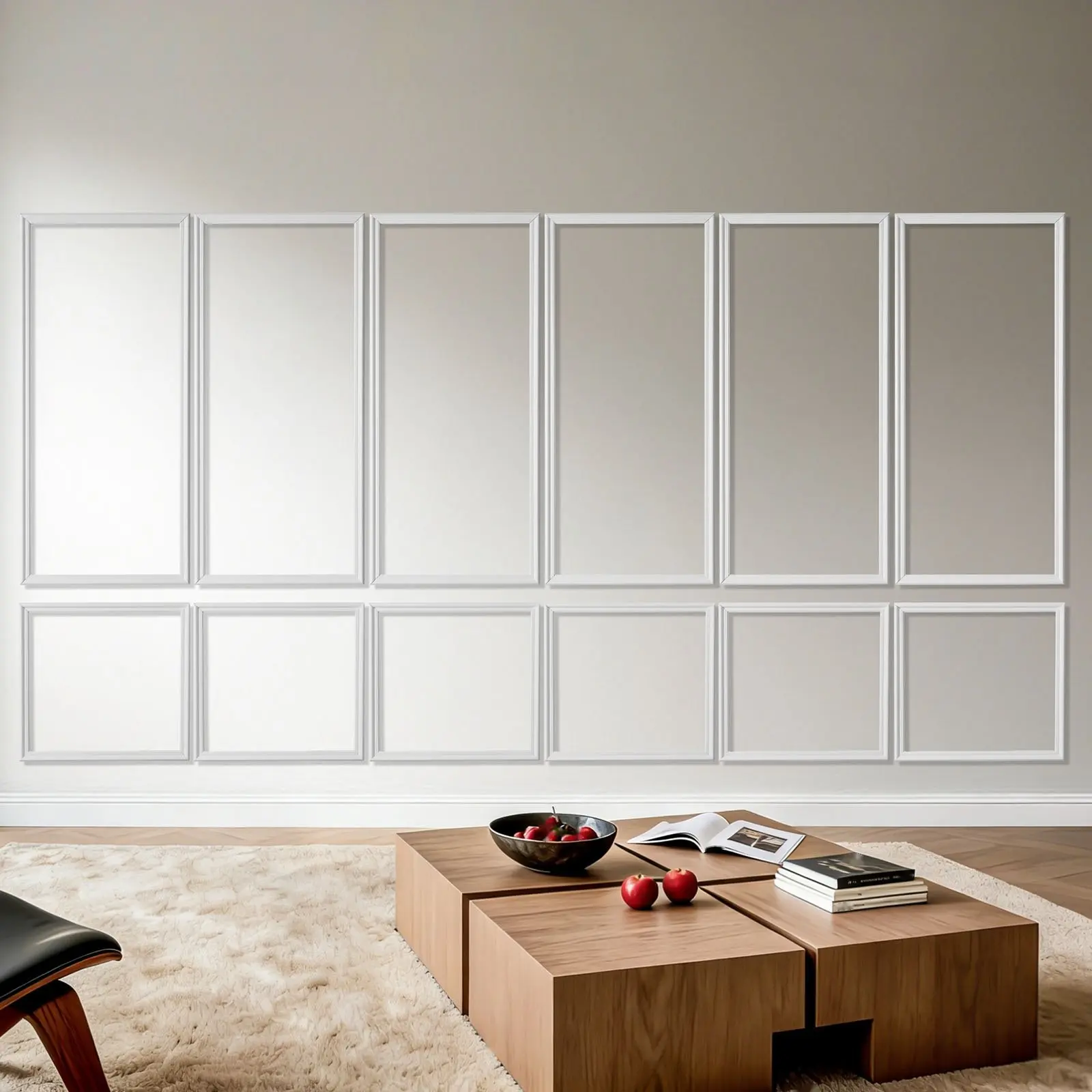 Wall Molding 6 Pack Wainscoting Panels Kit Made From Lightweight Paintable Polystyrene, Easy To Install Waterproof Accent Wall Trim For Interior Decor In Living Room And Bedroom, White, Includes 24x54 In And 24x24 In Panels