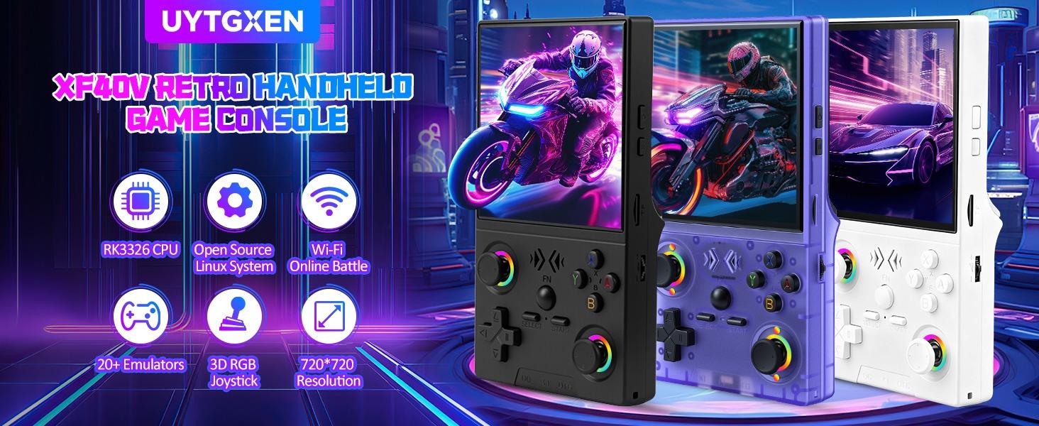 XF40V Retro Handheld Game Console with 2*Detachable Long Joysticks, 4.0-Inch HD IPS Screen Retro Gaming Console, Preloaded Classic Games with Multiple Emulator, Pocket Video Gaming