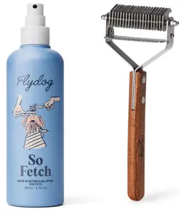 FlyDog Detangler Combo for Dogs & Cats – Leave-in Hair Detangler Spray for Tangle-Free Grooming & Tailored Comb for Dematting & Deshedding | Coat Conditioner | Deodorizing & Long-Lasting Freshness