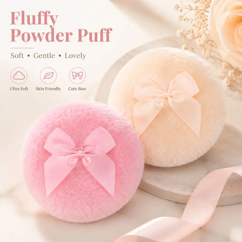 4-Inch Ultra Soft Velour Powder Puff – Large Fluffy Face & Body Setting Puff, Washable Reusable Makeup Sponge for Loose Powder, Wet & Dry Application