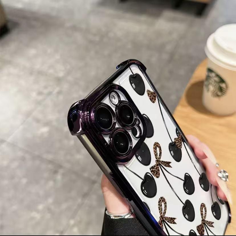 Elegant cherry pattern phone case, four corner airbag anti drop protection, anti yellowing electroplating ultra-thin TPU material, suitable for iPhone 17Pro Max Air 16 15 Plus 14 13 12 11 XR XS and Samsung Galaxy S25 S24 S23 S22 phone cases. A17 Elegant cherry pattern phone case, four corner airbag anti drop protection, anti yellowing electroplating ultra-thin TPU material, suitable for iPhone 17Pro Max Air 16 15 Plus 14 13 12 11 XR XS and Samsung Galaxy S25 S24 S23 S22 phone cases. A17
