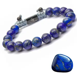 GT Collection Men's Lapis Lazuli Beaded Bracelet - High-End Natural Gemstones, 10mm Beads, Adjustable Macrame Knot, Spiritual Protection Jewelry, One Size Fits All