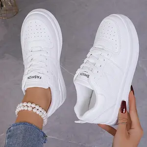 Stylish ComfortFit Platform Sneakers - Fashion Sneakers with Breathable Low Top Design, Casual Lace Up Closure, and Soft Cushioning for Outdoor Activities - Perfect for Daily Wear Women Girl Runner White Trainer Shoe Sports Shoes Closed Footwear