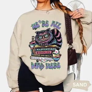 Trippy Cheshire Cat Sweatshirt, We're All Mad Here Graphic Crewneck Sweater,