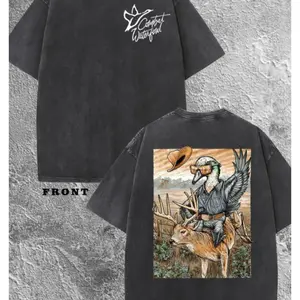 Wild Duck Print Water Washed Tee-Sided Design, Vintage Soft Cotton T-Shirt for Men & Women, Outdoor Adventure & Street Style Top, Perfect Gift for Friends, TikTok Viral Graphic Shirt
