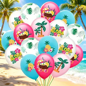 Hawaiian Theme Latex Balloon Set, 26/36 Pieces, Coconut Tree, Pineapple, Tropical Flowers, Aloha, Perfect for Beach Parties, Summer Birthdays