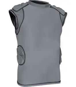 Exxact Sports Defender Youth Padded Football Shirt - Football Rib Protector with Shoulder & Spine Pads, 5-Pad Football Compression Shirt(Gray)