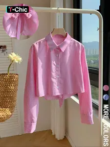 Women's Striped Print Shirt, Casual Comfy Shirt Blouse, Casual Long Sleeve Collared Top for Daily Wear, Ladies Clothes for All Seasons