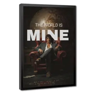 Classic Scarface Movie Scene Canvas Print, Tony Montana The World Is Mine Poster with Eco-Friendly Ink, Multiple Framing Options: Sleek Black Frame, Gallery Canvas Wrap, Premium Unframed Wall Decor