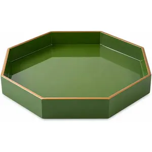 12.2" Octagonal Lacquer Serving Tray Decorative Basket Tray for Breakfast, Dinner, Coffee Table (Green)