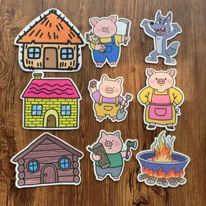 9pcs, Three Little Pigs classroom interactive props, felt board teaching aids, early education materials, Visual Learning Tools