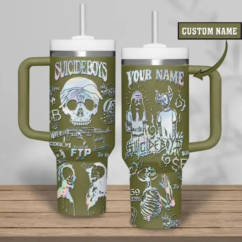 $uicideboy$ G59 Custom Name 40 oz Tumbler with Handle, Stainless Steel Double Wall Vacuum Insulated Travel Coffee Mug, FTP Hip Hop Fan Gift, Custom Rap Cup