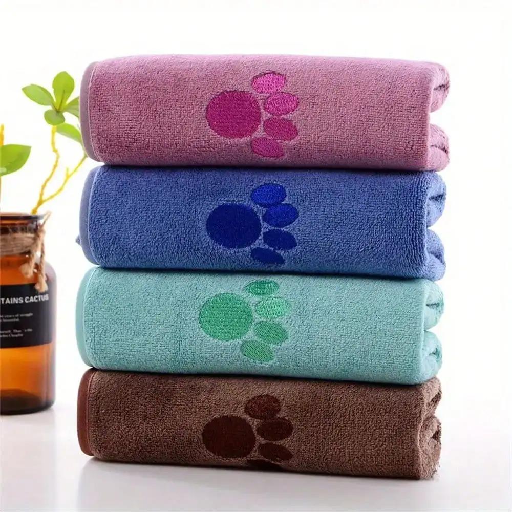 Microfiber Pet Towel for Dogs & Cats, Quick Dry Absorbent Grooming Towel with Paw Print Design for Bath & Cleaning