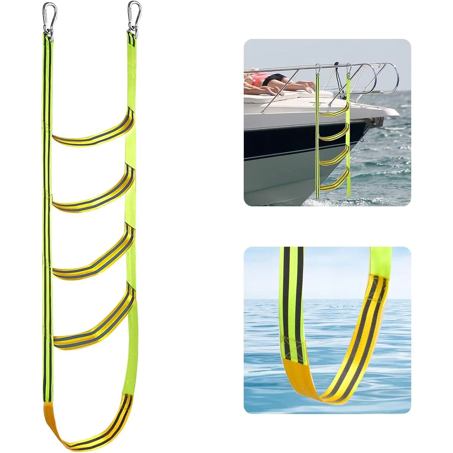 Boat Rope Ladder 5 Step Extra Long Portable Boat Ladders Extension Green Marine Climbing Rope Ladders Assist Boats Folding Ladder for Kayak Pontoon Canoeing Inflatable Boats
